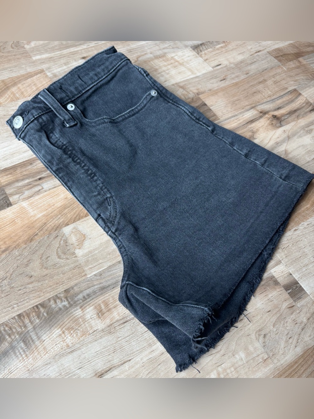 Madewell High Rise Denim Shorts Washed Black/ Charcoal Frayed Raw Hem Size 27